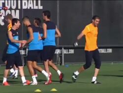 BarÃ§a trains with all internationales except Chile Stock Footage