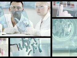 Doctors in labolatory.  Split screen Stock Footage