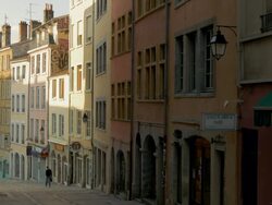 Pentes de la Croix-Rousse,Lyon,Man walking down hill,WS Stock Footage