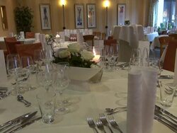MS Shot of festive decorated restaurant / Trassem, Rhineland-Palatinate Stock Footage