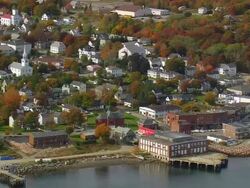 WS AERIAL ZI View of Houses at Eastport downtown / Maine, United States Stock Footage