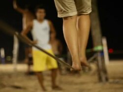 Ipanema Beach, People, Slackline, Night Stock Footage