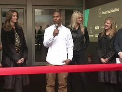 EVENT CAPSULE CLEAN: Victor Cruz of the Super Bowl Champion New York Giants Kicks Off Mercedes-Benz Fashion Week 2012 on 02/08/2012 in New York Stock Footage