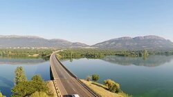 Concrete Truss Road birdge over Hartebeestpoort Dam, Gauteng, South Africa Stock Footage
