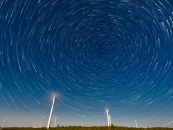 T/L WS Wind turbine under the sky with star trail / Hebei, China Stock Footage