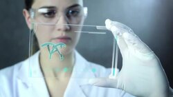 Woman the scientist is analysing structure DNA. Stock Footage