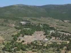 WS AERIAL ZI View of theatre of epidaurus / Epidaurus, Peloponnese, Greece Stock Footage