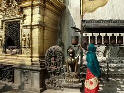 tibetan prayer wheel nepal Stock Footage