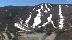 Ski slopes stripe the hills. Stock Footage