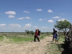 MS TS Shot of People going to searching for water on shafts / Pilao Arcado, Bahia, Brazil Stock Footage
