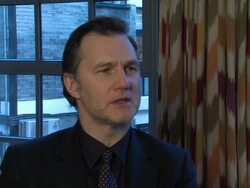 INTERVIEW - David Morrissey on how no character is safe in the story, the suspense around the scripts at 'Walking Dead' Season 3 David Morrissey Interview Stock Footage