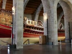Maritime museum, old Royal shipyards, Drassanes Reals, Barcelona, Spain. Stock Footage