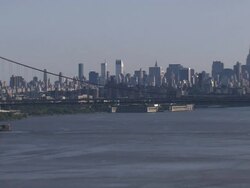 The George Washington Bridge and the NYC Skyline Stock Footage