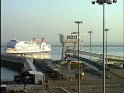 WA ferry moving around in ferry terminal, Dover, England Stock Footage