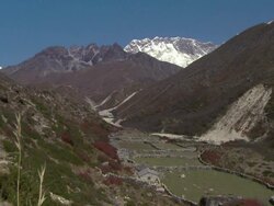Stone wall fences in a valley in the Himalayas of Nepal. Stock Footage