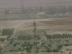 WS AERIAL ZI DS Shot of top part of mobile tower / Qatar Stock Footage