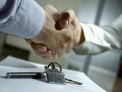 HD Super Slow-Mo: Shaking Hands After Selling The House Stock Footage