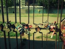 Padlocks Berlin Wall, Grafitti,ZO Stock Footage