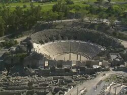 Aerial shot of the amphitheatre in Beth Shean archaeological site, Beth shean, Israel Stock Footage