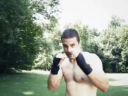 HD SLOW MOTION: Man Doing Muay Thai Exercises Stock Footage