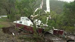 Boat Washed Ashore By Storm Surge Of Cyclone Debbie Stock Footage