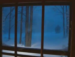 MS Snow storm seen through window / Tweed, Ontaria, Canada Stock Footage