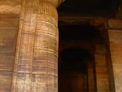 Pan right sculpture interiors badami karnataka Stock Footage