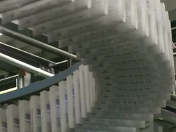 CU Shot of conveyor belts in newspaper print office / Trier, Rhineland-Palatinate, Germany Stock Footage