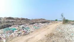 Garbage at a rubbish dump in a landfill site, pollution, Global warming Stock Footage