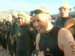 INTERVIEW - Jon Cryer on doing the triathlon at Nautica Malibu Triathlon Presented by Equinox on 9/8/13 in Malibu, CA. Stock Footage