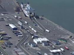 Lorries boarding a cargo ferry in Calais News Clip