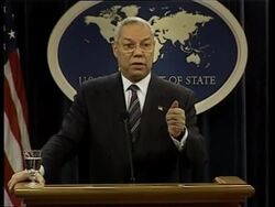 Powell addresses Foreign Press Center News Clip