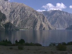 WS PAN Shot of Phoksundo lake / Himalayas, Upper Dolpo, Nepal   Stock Footage
