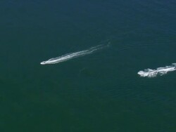  WS AERIAL View of speed boat at Virginia Beach / Virginia, United States Stock Footage