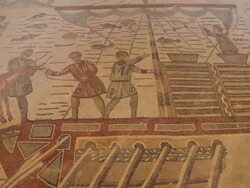 Villa Romana del Casale, Roman mosaics in the Roman villa near Piazza Armerina Stock Footage