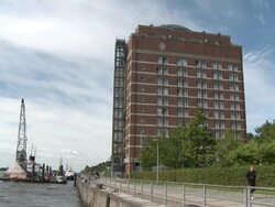 WS View of Augustinum at river Elbe / Hamburg, Germany Stock Footage