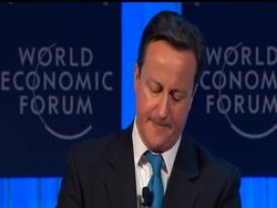 At the World Economic Forum, British Prime Minister David Cameron, whose country doesn't use the troubled euro, urged the eurozone to impose fiscal discipline and integrate their budget policies more, and expressed support for jointly issued eurobonds. News Clip