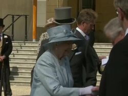 Queen Elizabeth II and Prince Philip Talking With Guests At Red Cross Garden Party News Clip