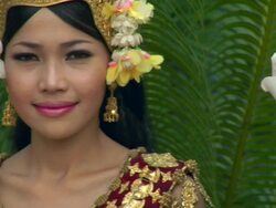 PAN CU Female dancers in traditional Cambodian dress / Siem Reap, Cambodia Stock Footage