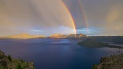 Crater Lake Rainbow Oregon Stock Footage