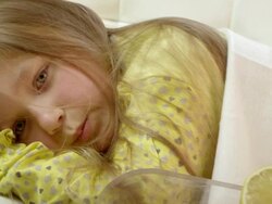 Little girl lying sick in her bed. Stock Footage