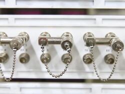 HD dolly shot: MUX Multiplexer node in Telecommunication Server Room Stock Footage