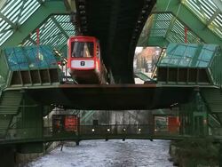 MS Suspension railroad over Wupper river / Wuppertal, North Rhine-Westphalia, Germany Stock Footage