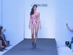 Models walk the runway during 6 Shore Road - Mercedes-Benz Fashion Week Swim 2014 Stock Footage