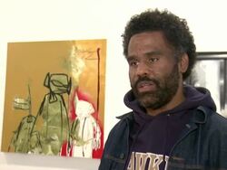 INTERVIEW - Sacha Jenkins discuss how graffiti predates hip hop before hip-hop became aware that it was a movement at "Write of Passage" Graffiti Art Exhibition  Stock Footage