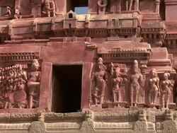 CU Sculptures on outside of Krishna Temple/ ZO MS Temple/ Hampi, Karnataka, India Stock Footage
