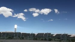 The Ivanpah Solar Thermal Power Plant in California''s Mojave Desert is currently the largest solar thermal plant in the world. It generates 392 megawatts (MW) and deploys 173,500 heliostats that reflect the suns rays onto three solar towers. It covers 4,0 Stock Footage