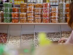 Customer purchases seeds in grocery Stock Footage
