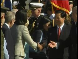 China''s Pres Hu welcomed on White House lawn, protester led away News Clip
