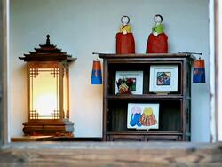 MS ZI Traditional Lantern with cabinet in house / Seoul, Seoul, South Korea    Stock Footage